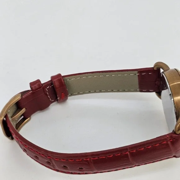 Fossil Women Watch 34MM Gold Dial Date New Red Leather Bands New Battery - Picture 14 of 16